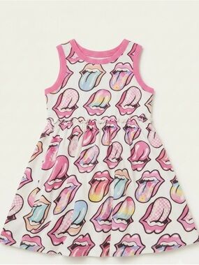 Girls' Pink Pop-Art Tongue Print Tank Dress